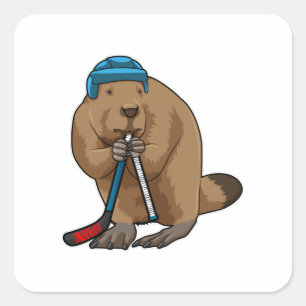 Beaver at Ice hockey with Ice hockey stick Square Sticker