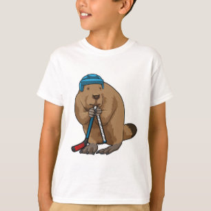 Beaver at Ice hockey with Ice hockey stick T-Shirt