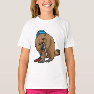 Beaver at Ice hockey with Ice hockey stick T-Shirt