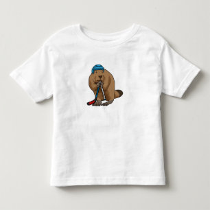 Beaver at Ice hockey with Ice hockey stick Toddler T-Shirt