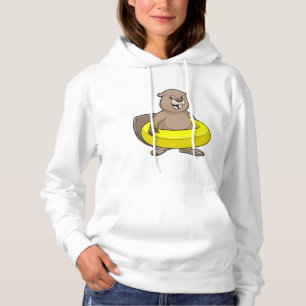 Beaver at Swimming with Swim ring Hoodie
