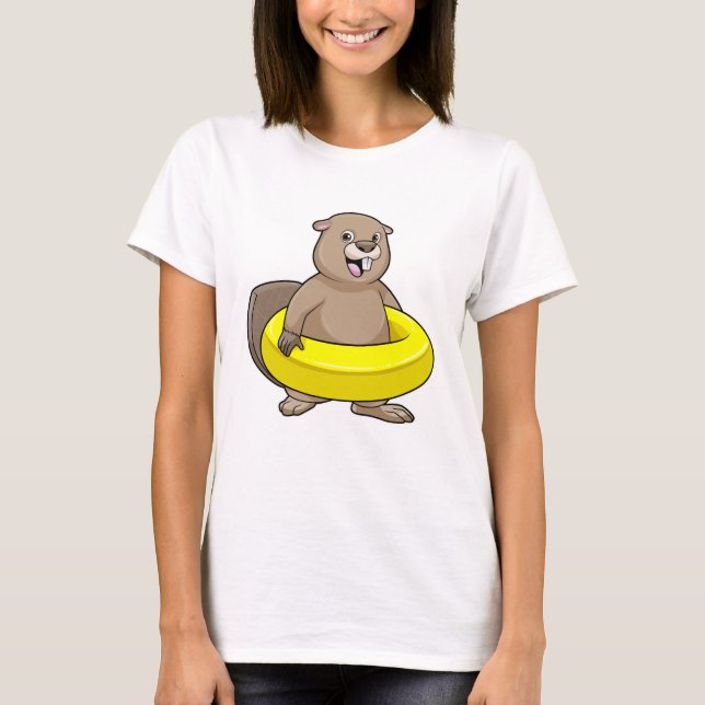 Beaver at Swimming with Swim ring T-Shirt (Front)