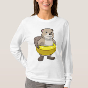 Beaver at Swimming with Swim ring T-Shirt