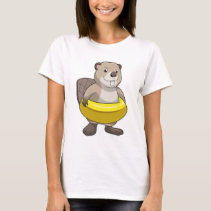 Beaver at Swimming with Swim ring T-Shirt