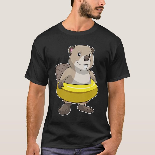 Beaver at Swimming with Swim ring T-Shirt (Front)