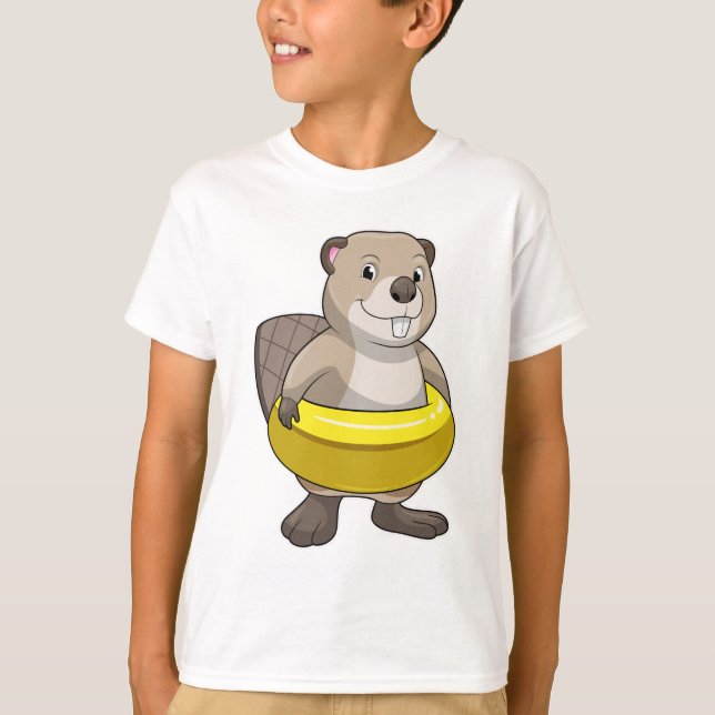 Beaver at Swimming with Swim ring T-Shirt (Front)