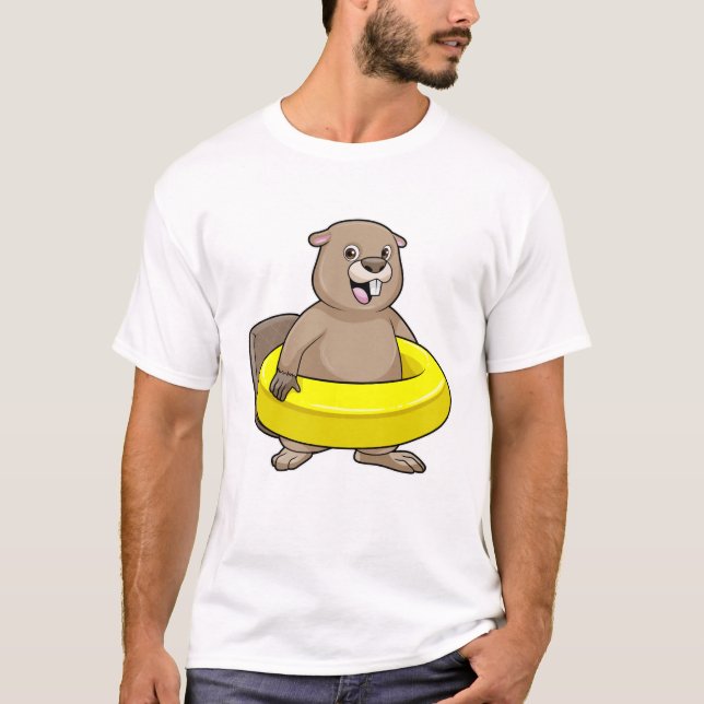 Beaver at Swimming with Swim ring T-Shirt (Front)