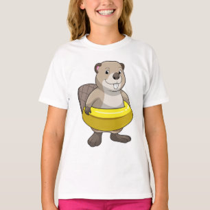 Beaver at Swimming with Swim ring T-Shirt