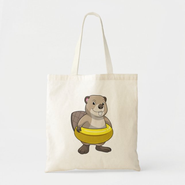 Beaver at Swimming with Swim ring Tote Bag (Front)
