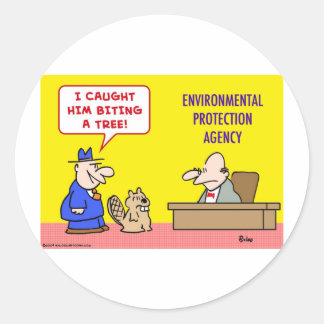 beaver biting tree environmental protection agency classic round sticker