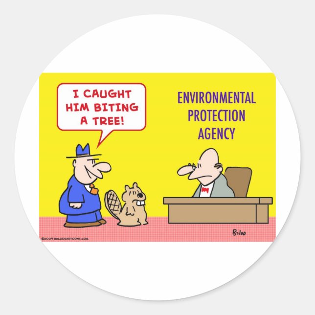 beaver biting tree environmental protection agency classic round sticker (Front)
