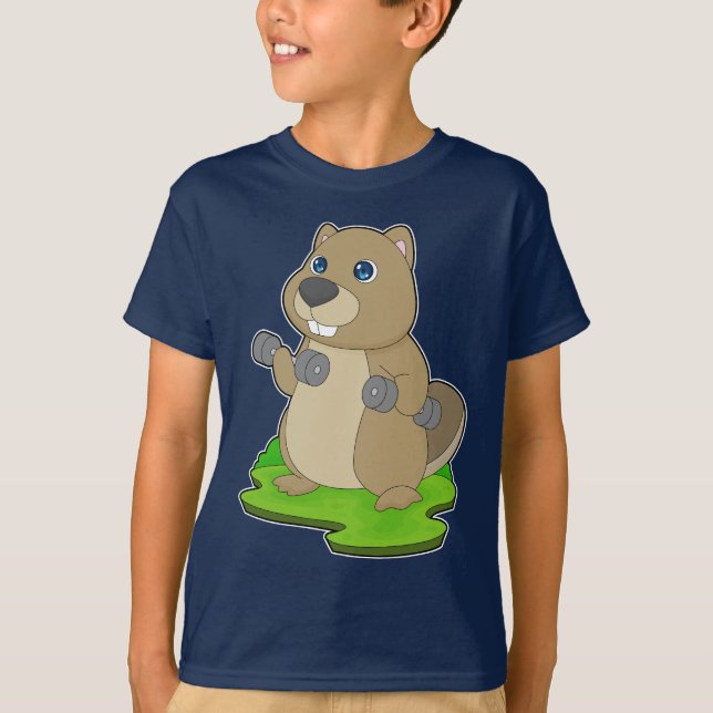 Beaver Bodybuilder Dumbbells Bodybuilding T-Shirt (Front)