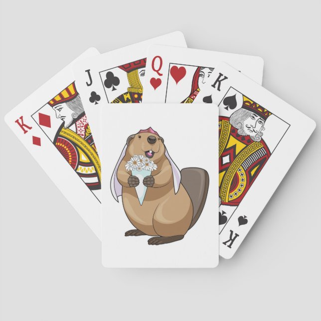 Beaver Bride Flower Wedding Playing Cards (Back)