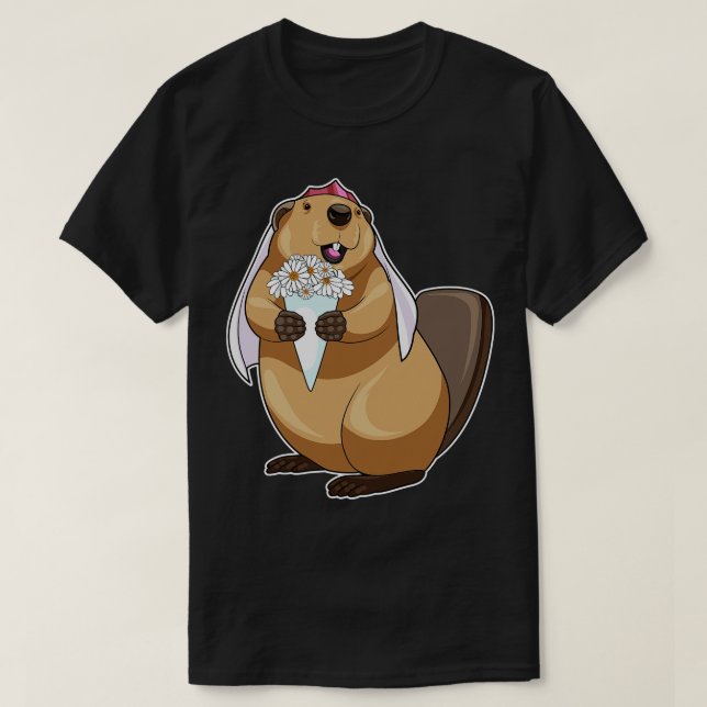 Beaver Bride Flower Wedding T-Shirt (Design Front)