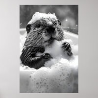 Beaver Bubble Bath Art Print, Funny Bathroom