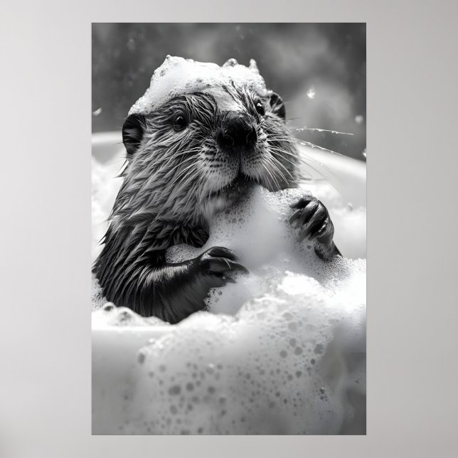 Beaver Bubble Bath Art Print, Funny Bathroom Poster (Front)
