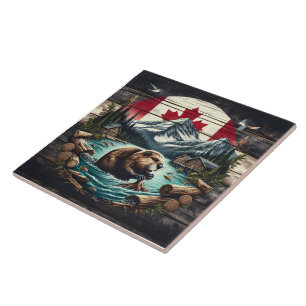 Beaver Building Lodge Near Canadian Wilderness Tile