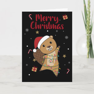 Beaver Cheerful Christmas Winter Animals Beavers C Card