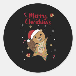 Beaver Cheerful Christmas Winter Animals Beavers Classic Round Sticker