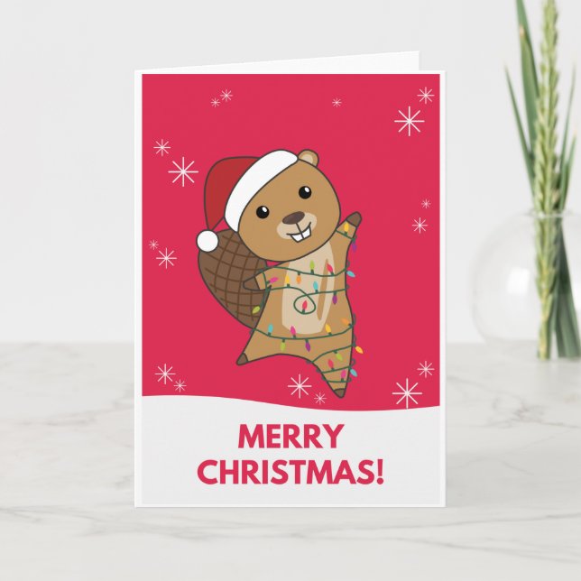 Beaver Cheerful Christmas Winter Animals Beavers Holiday Card (Front)
