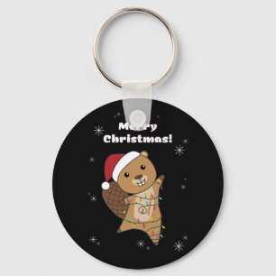 Beaver Cheerful Christmas Winter Animals Beavers Key Ring