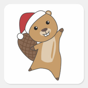 Beaver Cheerful Christmas Winter Animals Beavers Square Sticker