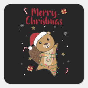 Beaver Cheerful Christmas Winter Animals Beavers Square Sticker