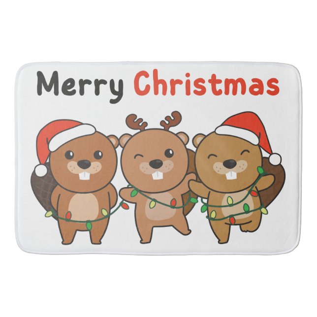 Beaver Christmas Animals Beavers Merry Christmas Bath Mat (Front)