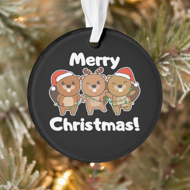Beaver Christmas Animals Beavers Merry Christmas Ornament (Tree)