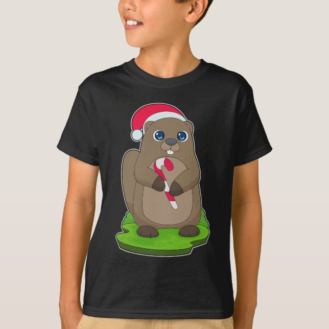 Beaver Christmas Candy cane T-Shirt (Front)