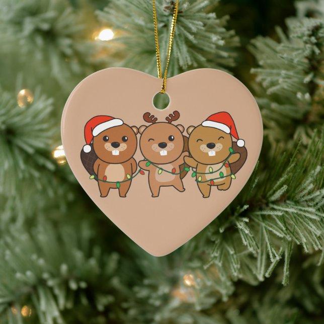 Beaver Christmas Christmas Animals Cute Beaver Cer Ceramic Tree Decoration (Tree)