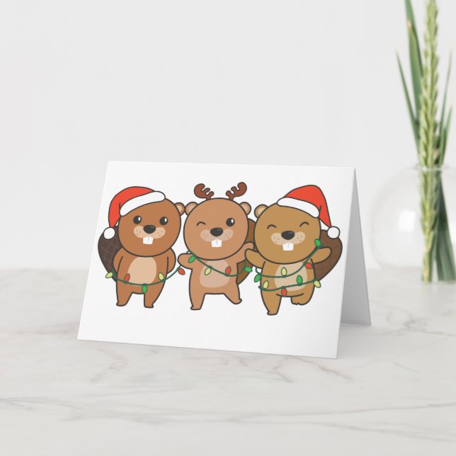 Beaver Christmas Christmas Animals Cute Beaver Hol Holiday Card (Front)