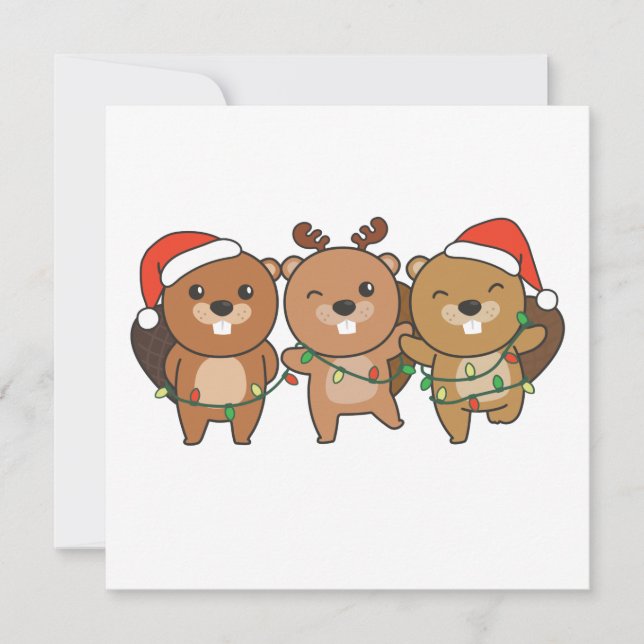 Beaver Christmas Christmas Animals Cute Beaver Inv Invitation (Front)