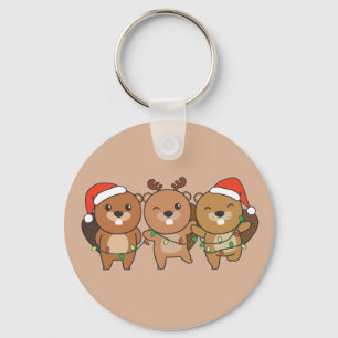 Beaver Christmas Christmas Animals Cute Beaver Key Ring