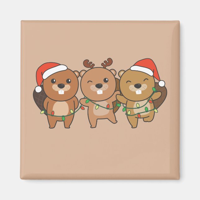 Beaver Christmas Christmas Animals Cute Beaver Mag Magnet (Front)