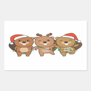Beaver Christmas Christmas Animals Cute Beaver Squ Rectangular Sticker