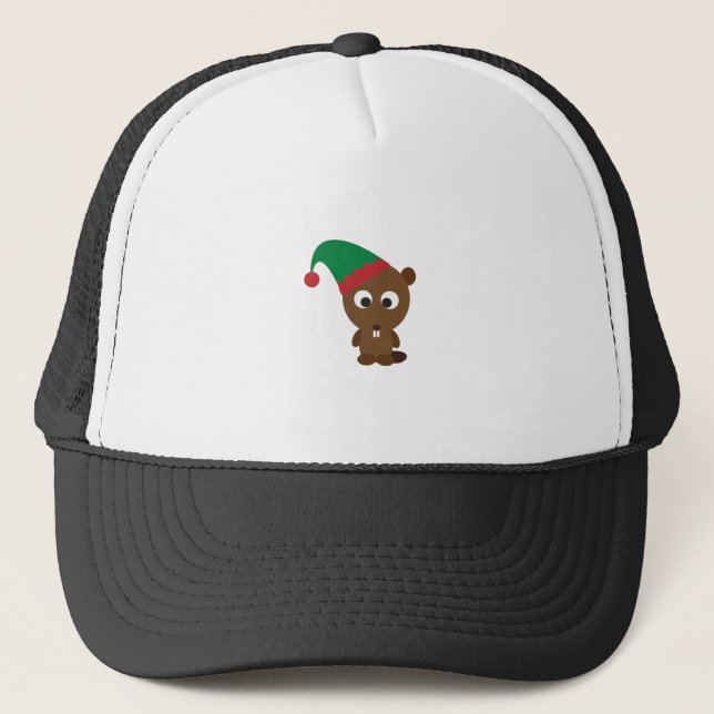 Beaver Christmas Elf Trucker Hat (Front)