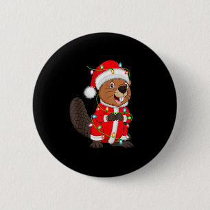 Beaver Christmas Lights Santa Costume Cute Animal  6 Cm Round Badge