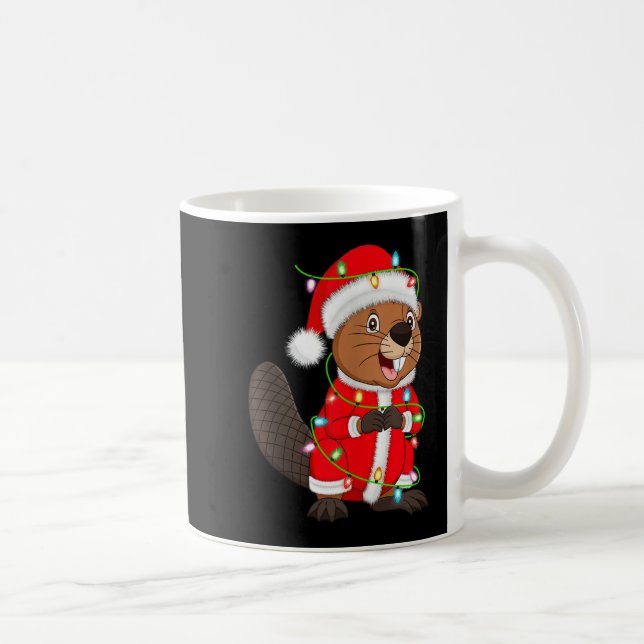 Beaver Christmas Lights Santa Costume Cute Animal  Coffee Mug (Right)