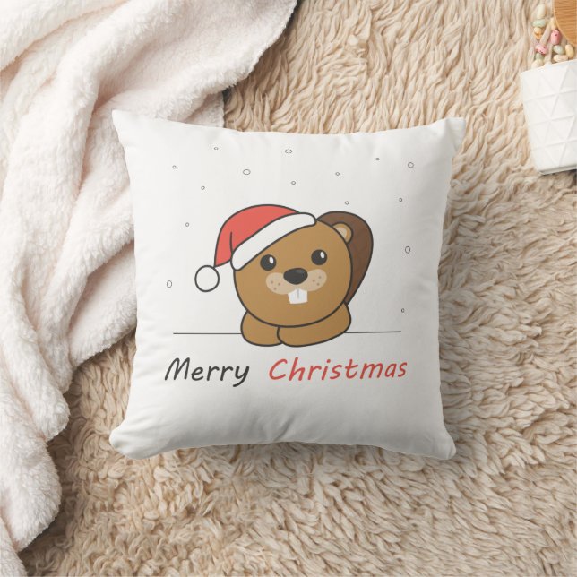 Beaver Christmas Snow Winter Animals Beaver Cushion (Blanket)