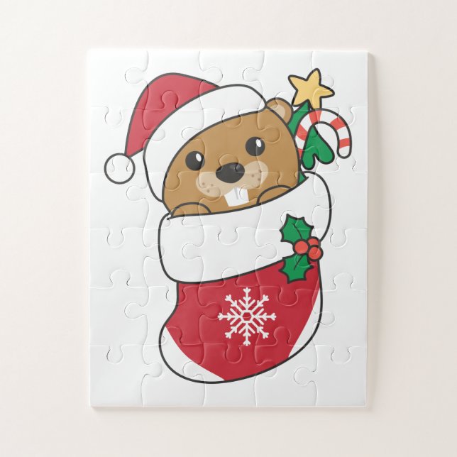 Beaver Christmas Snow Winter Animals Beaver Jigsaw Puzzle (Vertical)