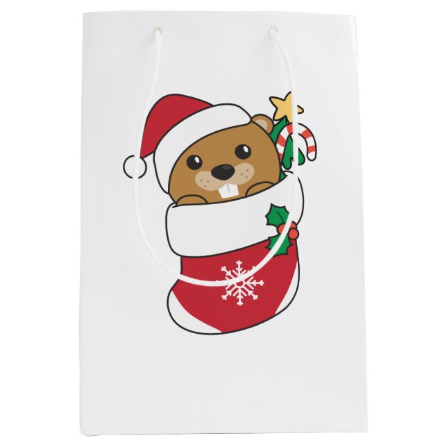 Beaver Christmas Snow Winter Animals Beaver Medium Gift Bag (Front)
