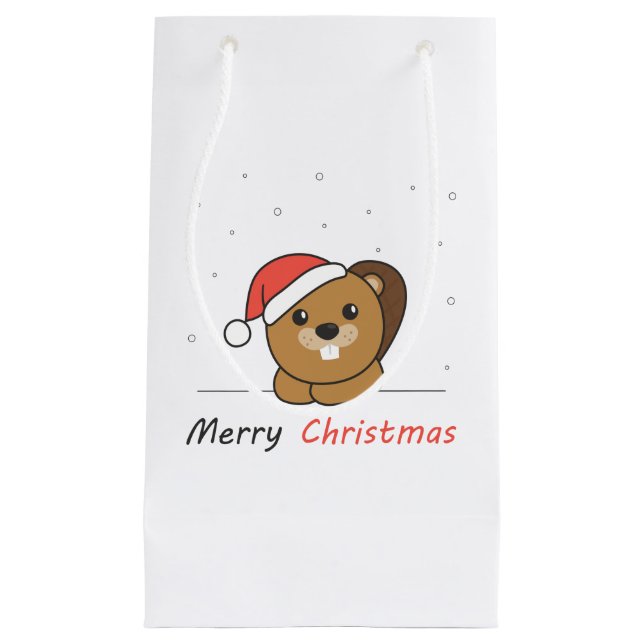 Beaver Christmas Snow Winter Animals Beaver Small Gift Bag (Front)