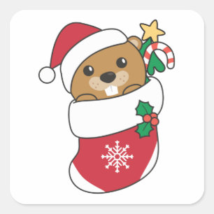 Beaver Christmas Snow Winter Animals Beaver Square Sticker