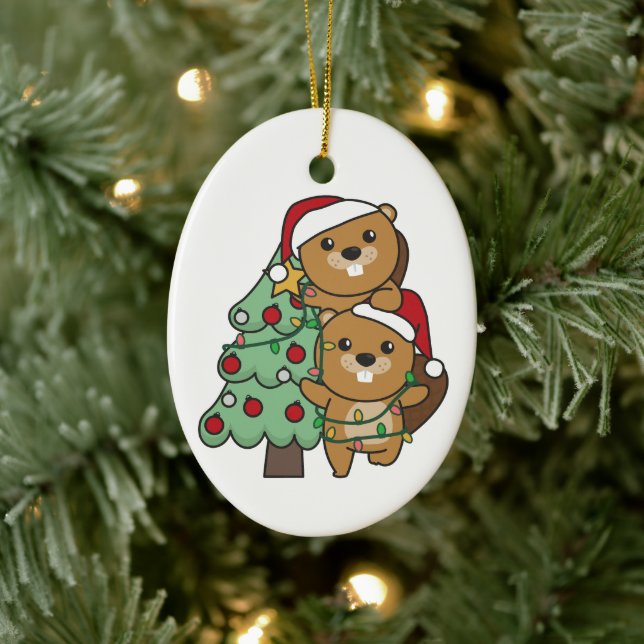 Beaver Christmas Tree Christmas Animals Beavers Ceramic Tree Decoration (Tree)