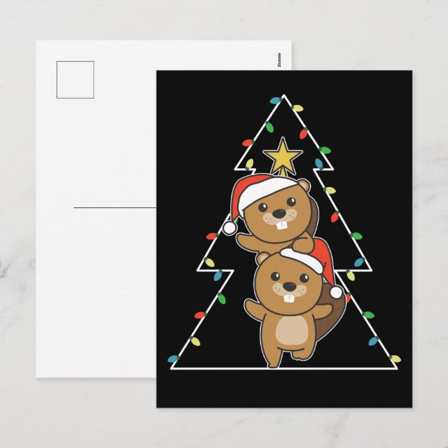 Beaver Christmas Tree Christmas Animals Beavers Ho Holiday Postcard (Front/Back)