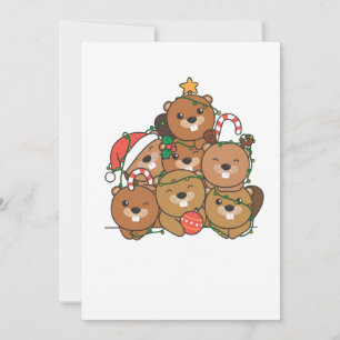 Beaver Christmas Tree Funny Animal Christmas Holiday Card
