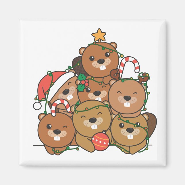 Beaver Christmas Tree Funny Animal Christmas Magne Magnet (Front)