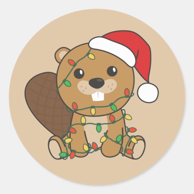 Beaver Christmas Winter Animals Beaver Classic Rou Classic Round Sticker (Front)