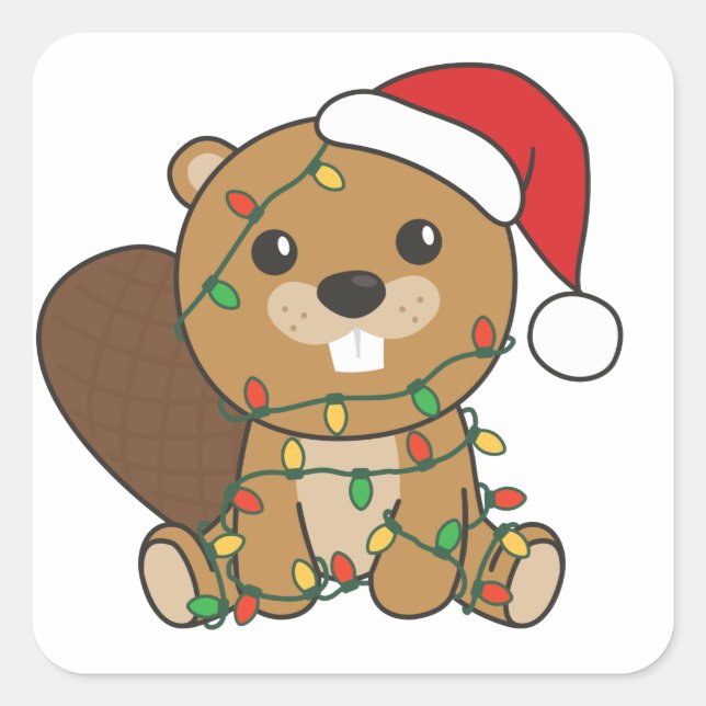 Beaver Christmas Winter Animals Beaver Square Stic Square Sticker (Front)